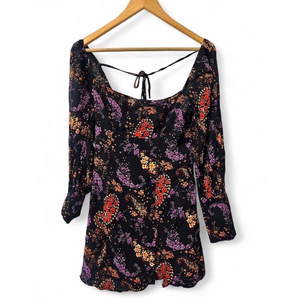 Forever 21 black floral multi colormini dress with tie back detail. Size S